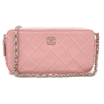 CHANEL Shoulder Bag A82527 lambskin pink CC COCO Mark Matelasse Wild Stitch Women