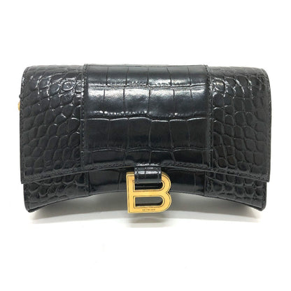 BALENCIAGA Shoulder Bag 656050 leather black B logo Hour glass Women