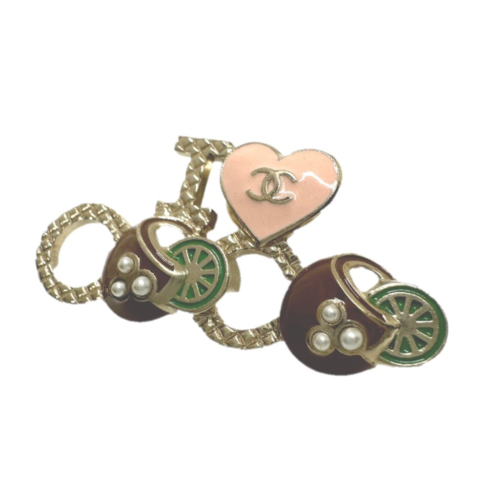 CHANEL Brooch Metal, Faux Pearl gold I  COCO logo I love coco heart Women