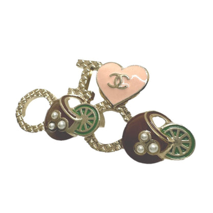 CHANEL Brooch Metal, Faux Pearl gold I  COCO logo I love coco heart Women
