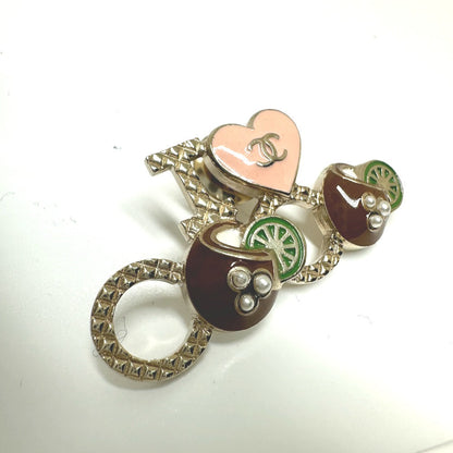 CHANEL Brooch Metal, Faux Pearl gold I  COCO logo I love coco heart Women