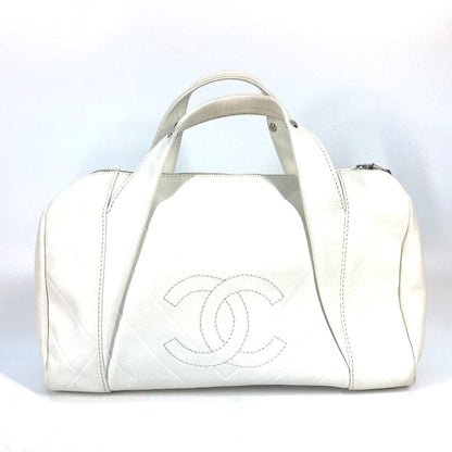 CHANEL Boston Duffel bag A30899 Calf leather white CC COCO Mark Chevron Vstitch Women