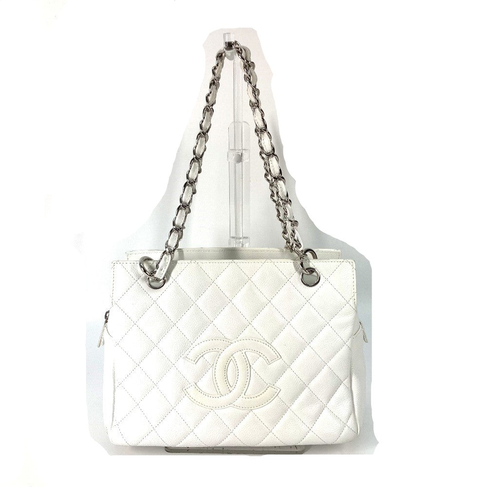CHANEL Tote Bag Caviar skin white CC COCO Mark Timeless Matelasse Quilting Women