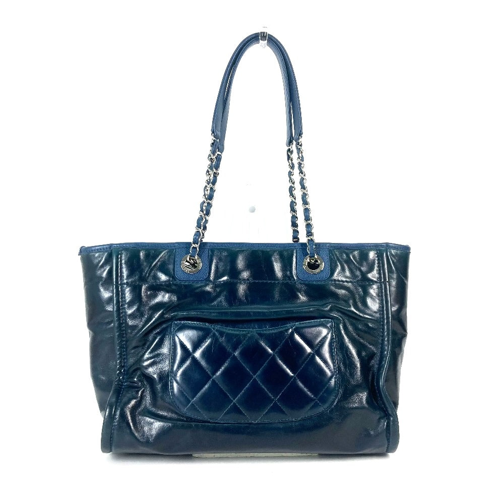 CHANEL Shoulder Bag leather Navy Logo Tote Bag Shoulder DeauvilleMM Women
