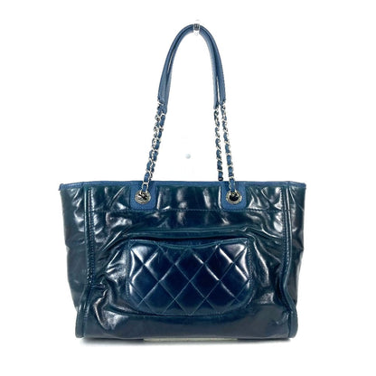CHANEL Shoulder Bag leather Navy Logo Tote Bag Shoulder DeauvilleMM Women