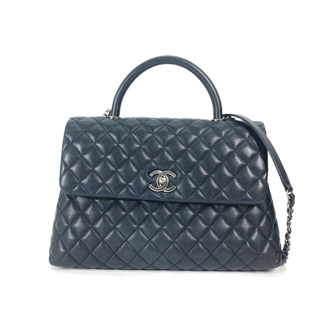 CHANEL Handbag A92991 Caviar skin black top handle chain CC COCO Mark Quilting Matelasse