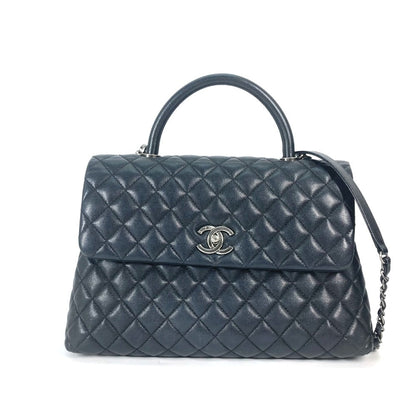 CHANEL Handbag A92991 Caviar skin black top handle chain CC COCO Mark Quilting Matelasse