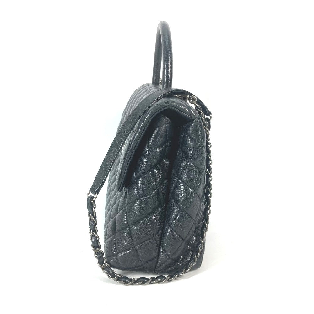 CHANEL Handbag A92991 Caviar skin black top handle chain CC COCO Mark Quilting Matelasse