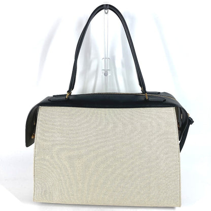 CELINE Shoulder Bag Leather / canvas Ivorytype bag shawl Small Ring Women
