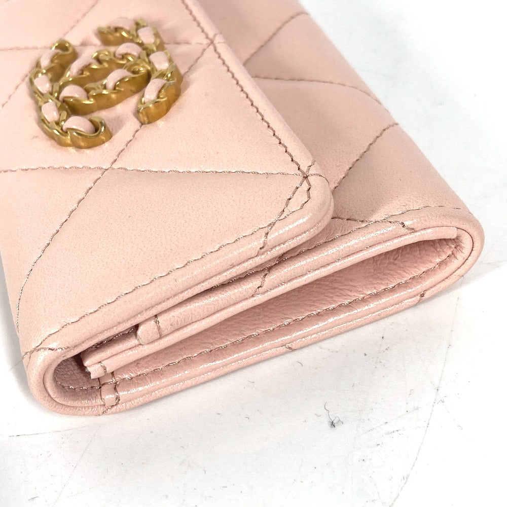 CHANEL Coin case lambskin pink 19th Line Chain CC Card Case Matelasse Women