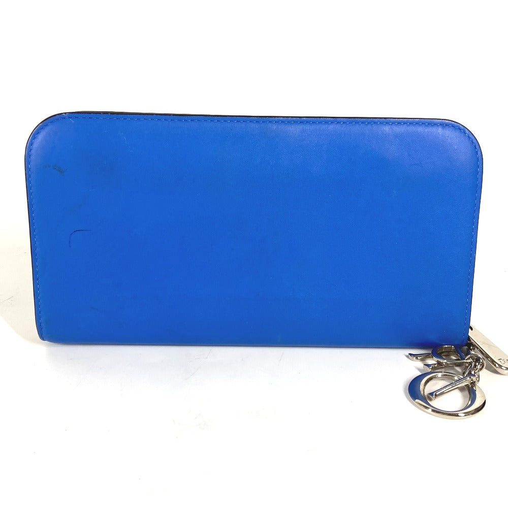 Dior Long Wallet Purse leather blue Long wallet Bijou rhinestone Women
