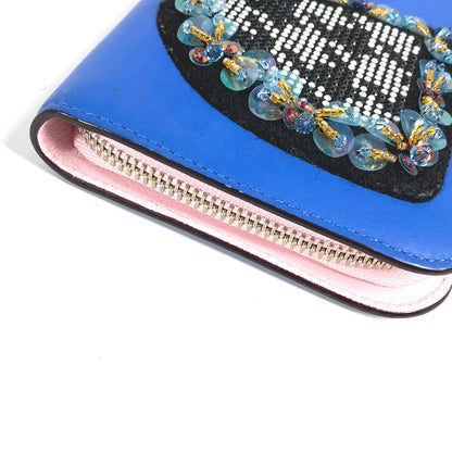 Dior Long Wallet Purse leather blue Long wallet Bijou rhinestone Women