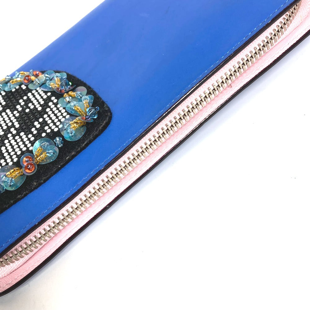 Dior Long Wallet Purse leather blue Long wallet Bijou rhinestone Women