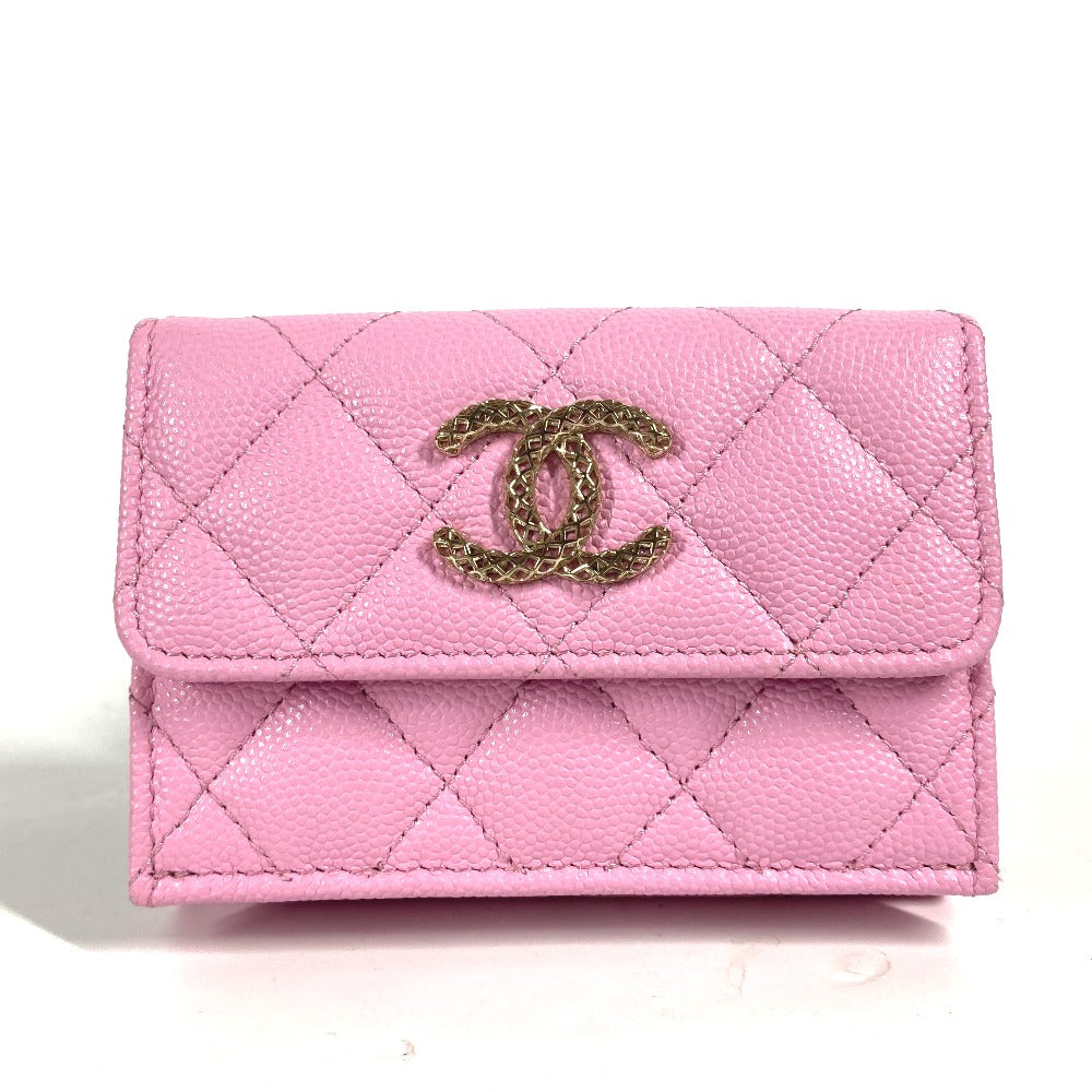 CHANEL Trifold wallet AP3182 Caviar skin pink CC COCO Mark matelasse small flap wallet Women