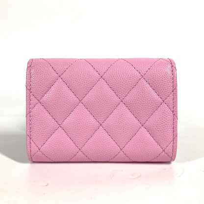 CHANEL Trifold wallet AP3182 Caviar skin pink CC COCO Mark matelasse small flap wallet Women