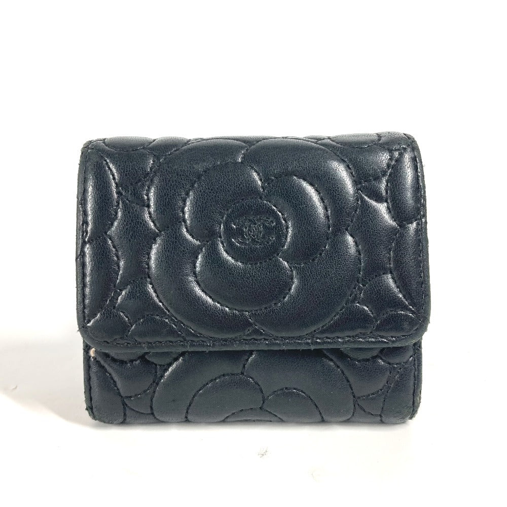 CHANEL Trifold wallet leather black By color Camelia Women