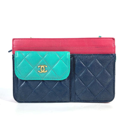 CHANEL Long Wallet Purse AP1138 Caviar skin Navy 2020 Cruise Tricolor Chain Wallet CC COCO Mark Women