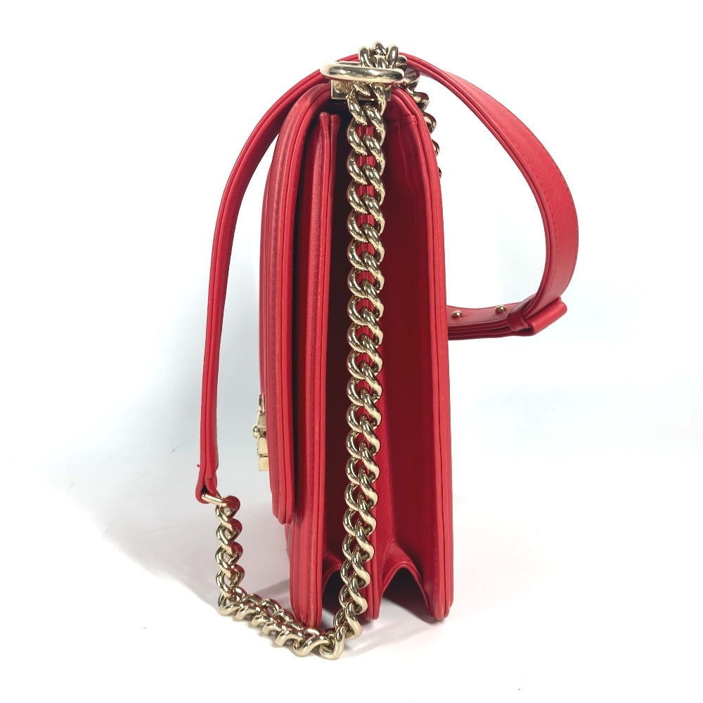 CHANEL Shoulder Bag leather Red CC COCO Mark Quilting Matelasse Vertical Boy Chanel