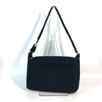 CHANEL Shoulder Bag Jersey black quilting logo chocolate bar CC COCO Mark Women