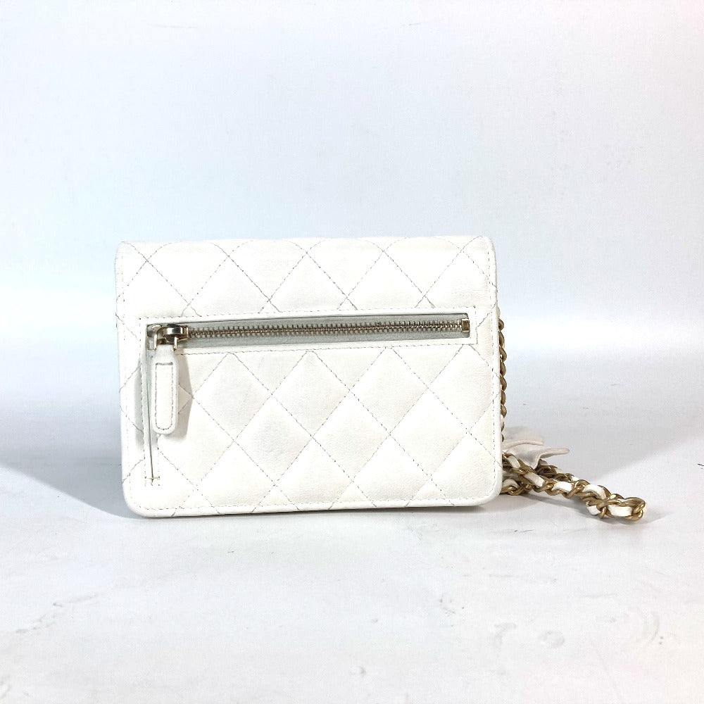 CHANEL Long Wallet Purse leather white Crossbody bag CC COCO Mark Frill Chain Wallet Women