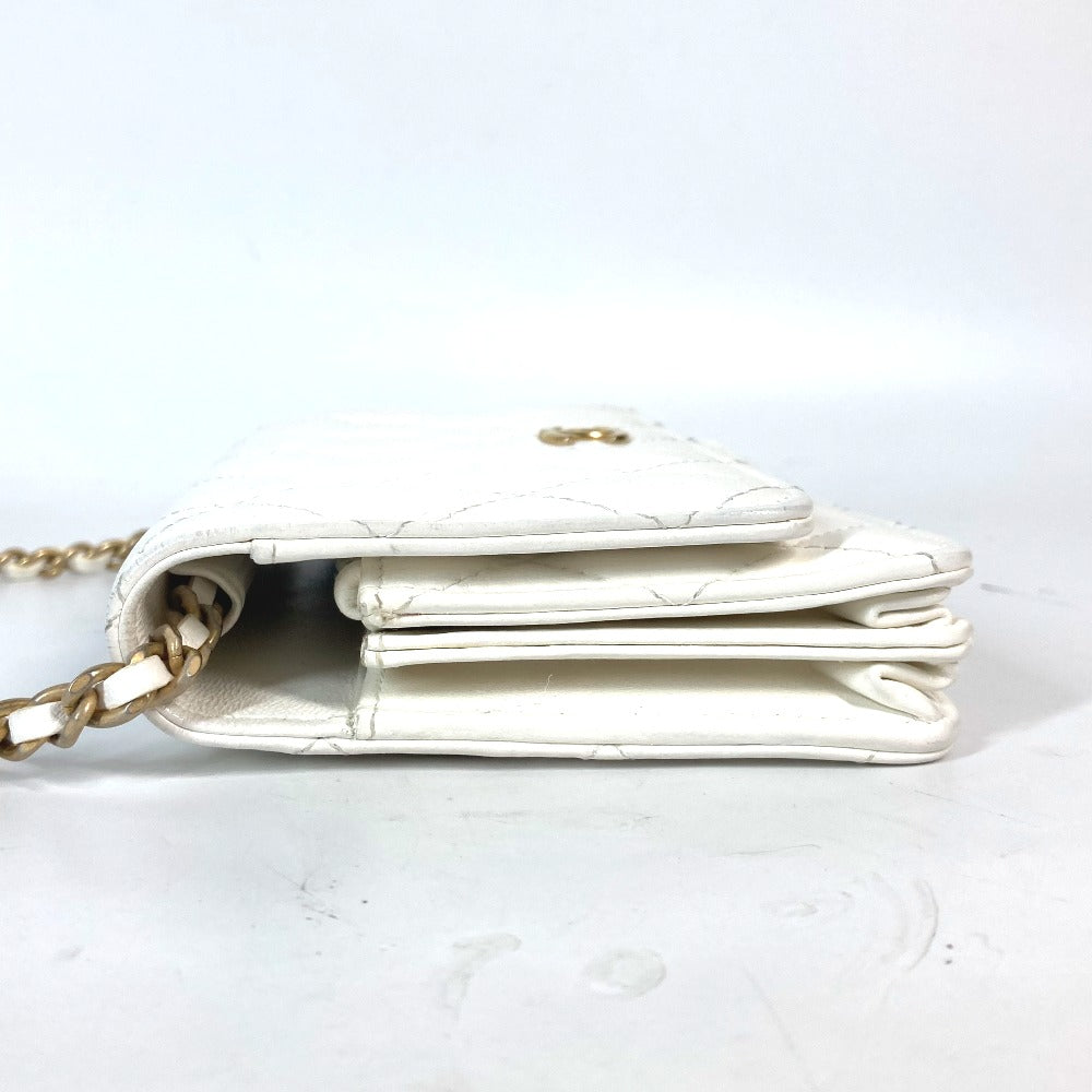 CHANEL Long Wallet Purse leather white Crossbody bag CC COCO Mark Frill Chain Wallet Women