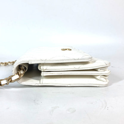 CHANEL Long Wallet Purse leather white Crossbody bag CC COCO Mark Frill Chain Wallet Women