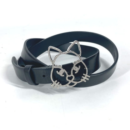 CHANEL belt leather black 16K Cat cat Women 80