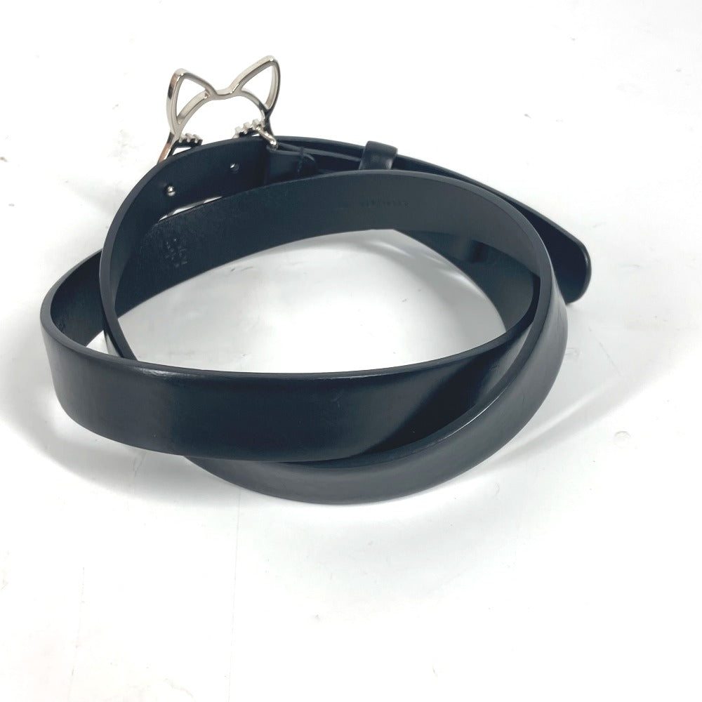 CHANEL belt leather black 16K Cat cat Women 80
