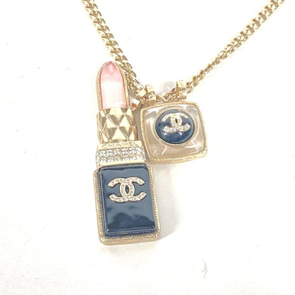 CHANEL Necklace metal gold 22C CC COCO Mark Rhinestone Lipstick Women