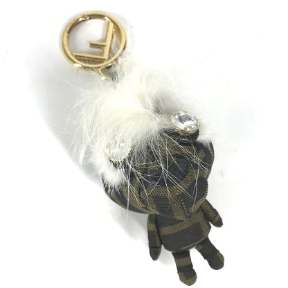 FENDI Bag charm canvas Brown Fur Rhinestones ZUCCA logo monster space monkey Women