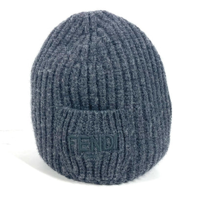 FENDI Knit hat FXQ959 wool gray Logo with pocket unisex(Unisex)