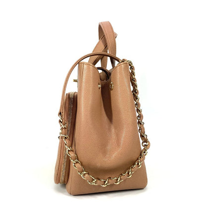 CHANEL Shoulder Bag A93750 Caviar skin beige Crossbody CC COCO Mark Matelasse affinity small Women