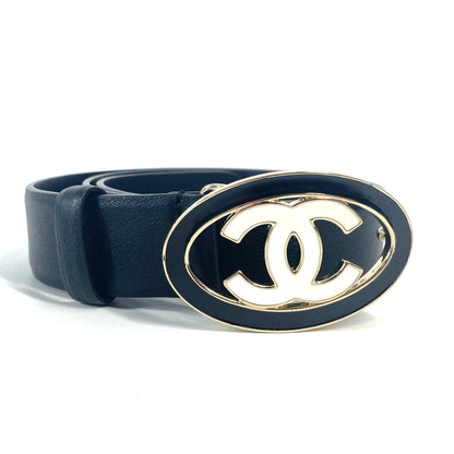 CHANEL belt leather black B24A CC COCO Mark Round Women 70
