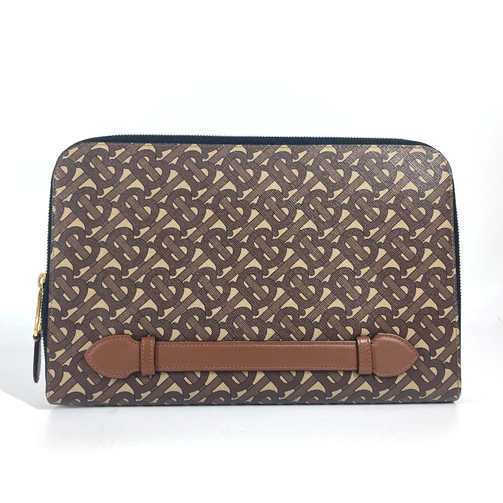 BURBERRY Clutch bag Leather / canvas Brown TB logo unisex(Unisex)