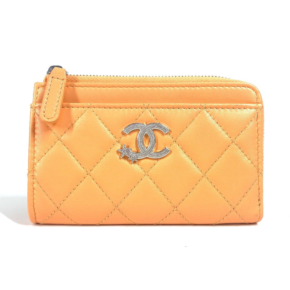 CHANEL Coin case AP3732 lambskin Orange Wallet Coin Pocket Card Case CC COCO Mark Star logo