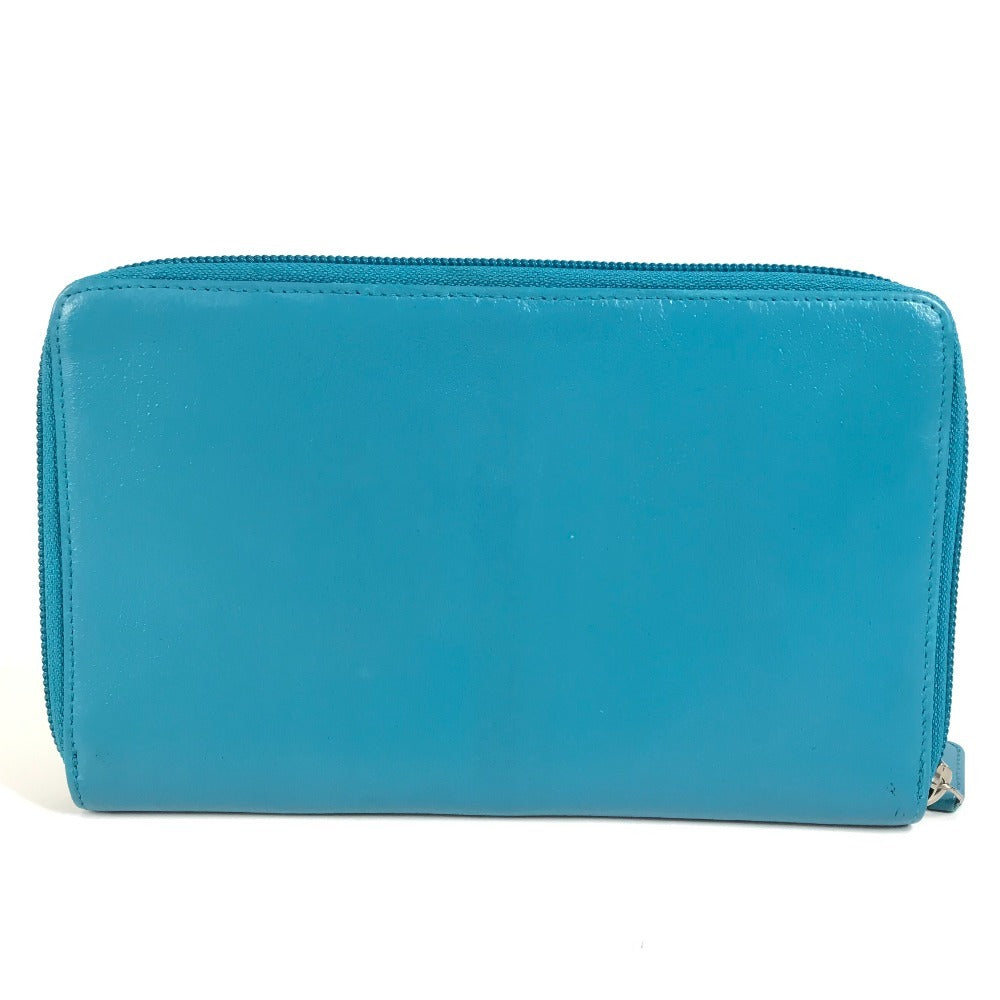 CHANEL Long Wallet Purse leather blue Camellia CC COCO Mark