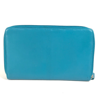 CHANEL Long Wallet Purse leather blue Camellia CC COCO Mark