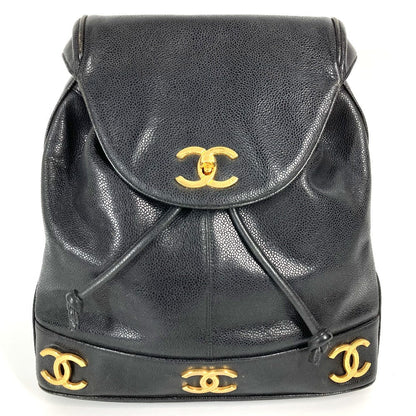 CHANEL Backpack Caviar skin black vintage CC COCO Mark Triple Coco logo