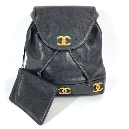 CHANEL Backpack Caviar skin black vintage CC COCO Mark Triple Coco logo
