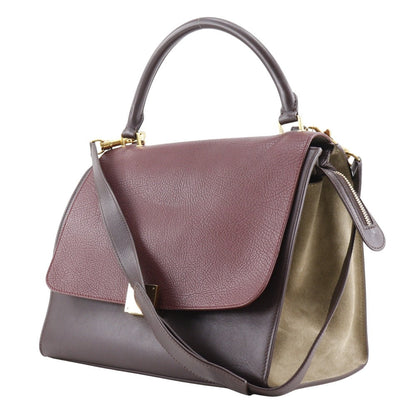 CELINE Handbag Calfskin, suede Brown / Gray 2WAYShoulder Trapeze Women