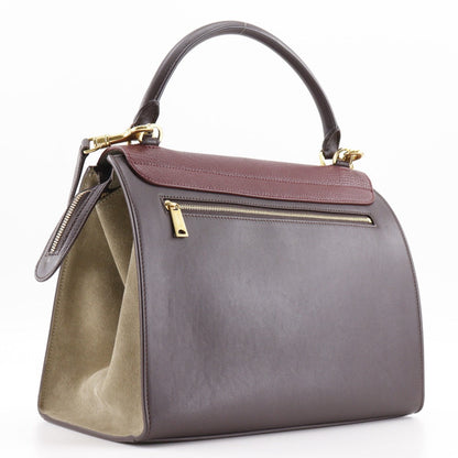 CELINE Handbag Calfskin, suede Brown / Gray 2WAYShoulder Trapeze Women