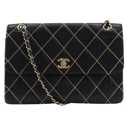 CHANEL Shoulder Bag leather black Double Chain Shoulder Wild stitch