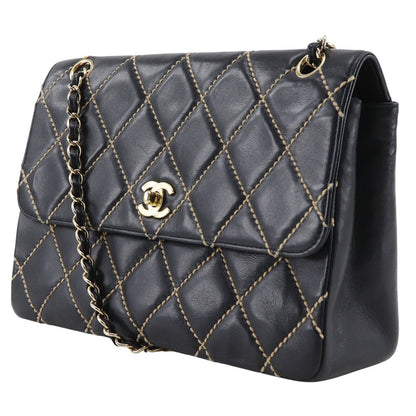 CHANEL Shoulder Bag leather black Double Chain Shoulder Wild stitch