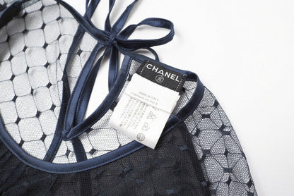 CHANEL blouse 100% polyamide, 100% silk, 95% silk, 5% spandex Navy Women S|M