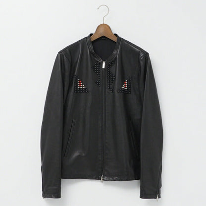 FENDI Jacket FPG357 7HP Leather: Cowhide / Lining: 91% nylon, 9% polyurethane / Embroidery: Plastic black mens 48