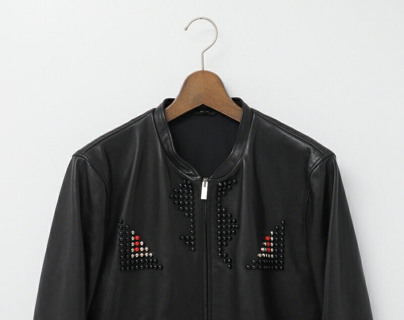 FENDI Jacket FPG357 7HP Leather: Cowhide / Lining: 91% nylon, 9% polyurethane / Embroidery: Plastic black mens 48