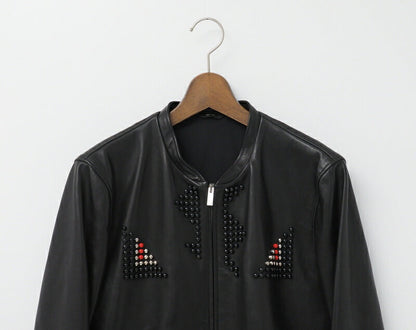 FENDI Jacket FPG357 7HP Leather: Cowhide / Lining: 91% nylon, 9% polyurethane / Embroidery: Plastic black mens 48