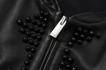FENDI Jacket FPG357 7HP Leather: Cowhide / Lining: 91% nylon, 9% polyurethane / Embroidery: Plastic black mens 48