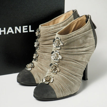 CHANEL boots suede Gray / black Women 37.5C