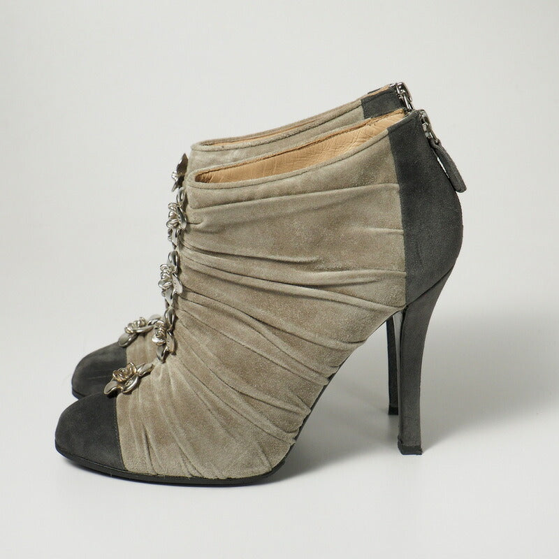 CHANEL boots suede Gray / black Women 37.5C